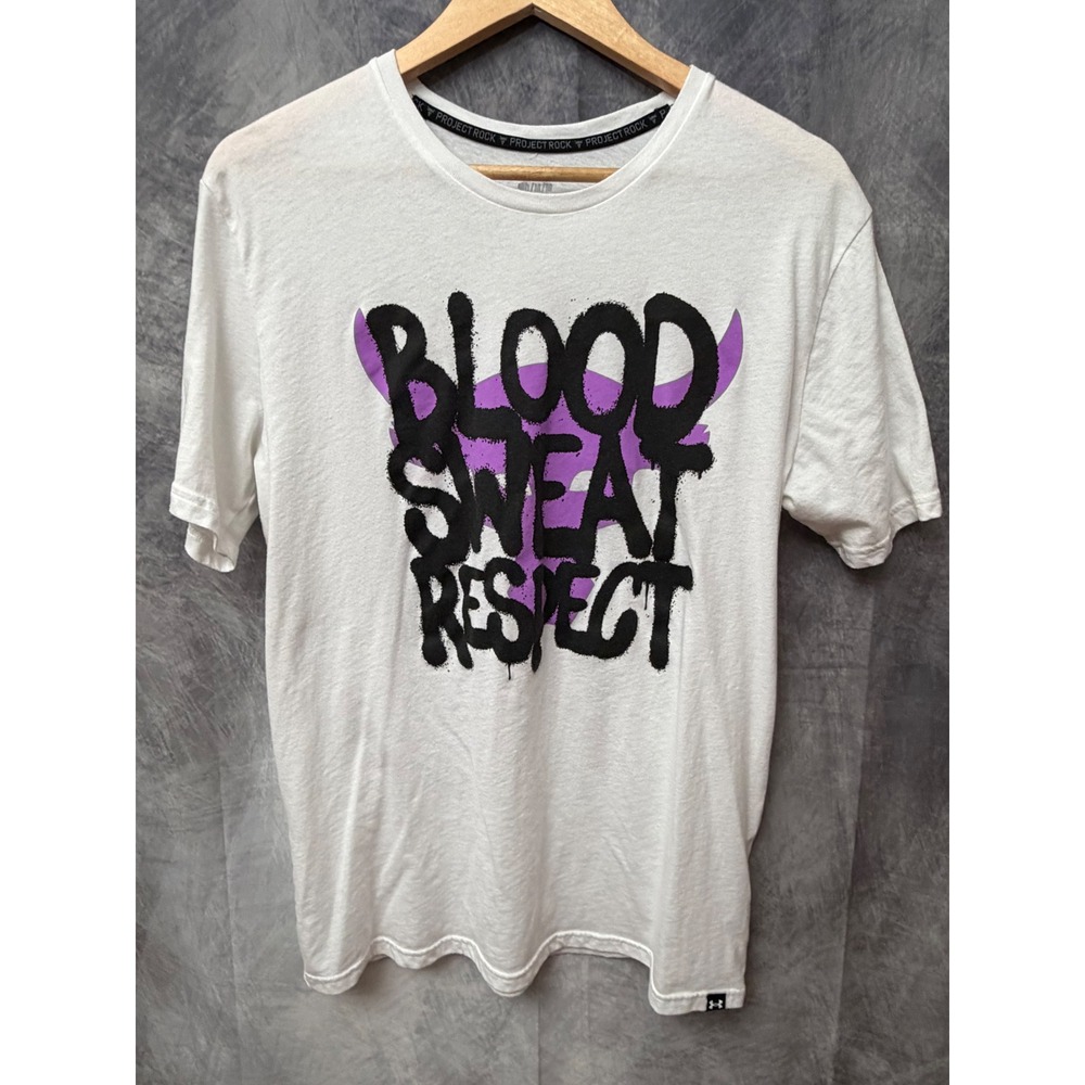 Under Armour Project Rock Blood Sweat Respect T-Shirt Mens Medium White Purple